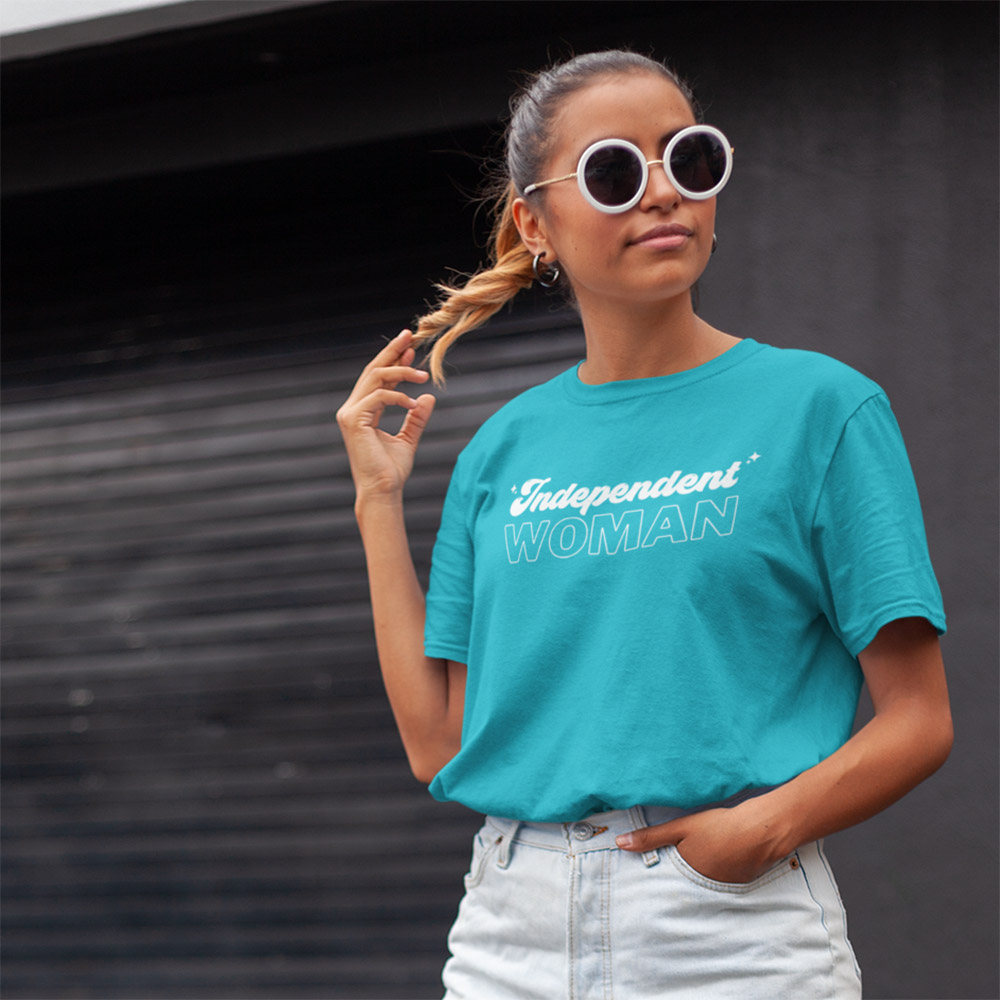 Image of INDEPENDENT WOMAN TEAL TEE – PREORDER